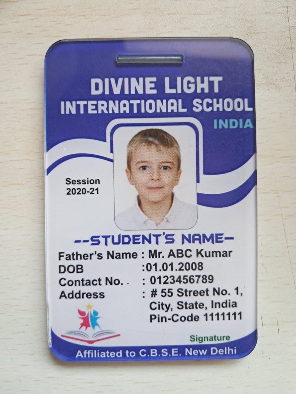 Front side of id card devine light